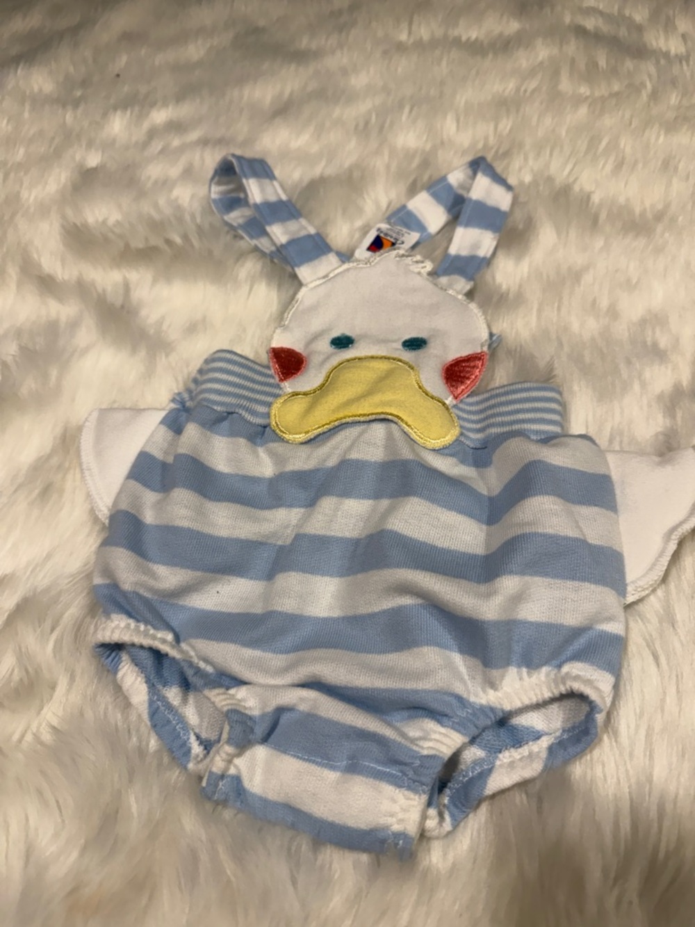 Carter's Blue White Striped Duck Applique Romper Vintage Size 9M